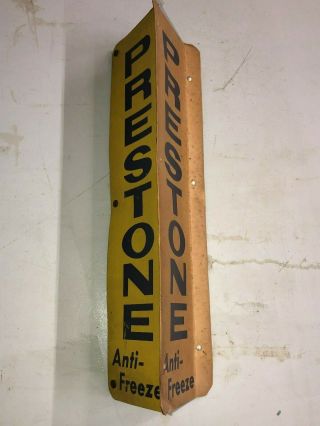 Lqqk Vintage 3 Sided Prestone Anti - Freeze Spinner Gas Oil Advertising Sign Old