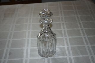 Vintage Clear Cut Crystal Liquor Decanter With Stopper Ring Neck Long Oval Cut