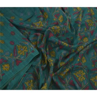 Sanskriti Blue Saree 100 Pure Silk Printed Sari 5 Yd Fabric Decor Craft