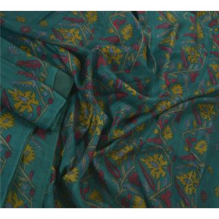 Sanskriti Blue Saree 100 Pure Silk Printed Sari 5 Yd Fabric Decor Craft 2