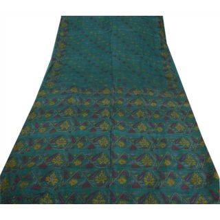Sanskriti Blue Saree 100 Pure Silk Printed Sari 5 Yd Fabric Decor Craft 3
