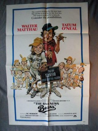 Vintage 1976 The Bad News Bears Movie Poster Walter Matthau & Tatum O 
