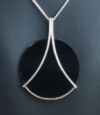 Danish Sterling Silver Pendant Designed And Made By Arne Johansen With Black Ony