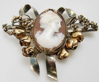 Hobe Cameo Pin Brooch Pendant Sterling Silver Gold Filled Vintage Signed