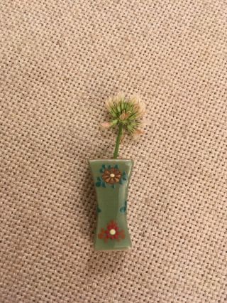 Miniature Asian Chinese Japanese Porcelain Green Vase Guilt Edge Flower Design