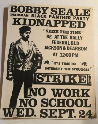 Rare Vintage 1970 Bobby Seale Kidnapped Poster Black Panther Party Strike