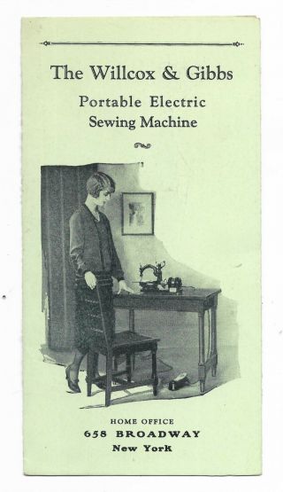 1926 Willcox & Gibbs Portable Electric Sewing Machine Advertising Brochure Illus