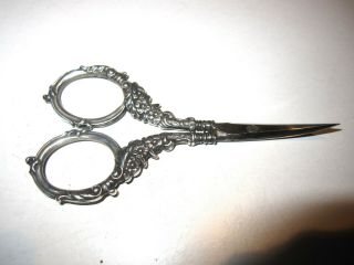 Antique Sterling Silver Handled Sewing Scissors Very Good Cond.