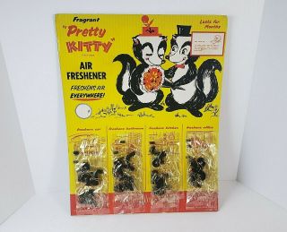 Vintage 1961 Pretty Kitty Skunk Car Air Freshener Store Display W/ Plush Skunks