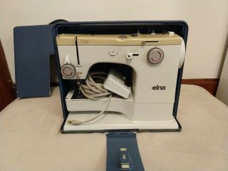 Elna Tsp Sewing Machine And Metal Case,  Vintage,  Great