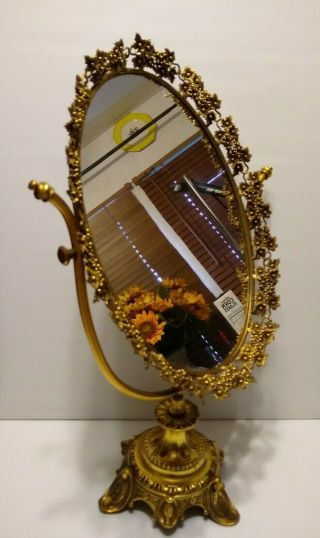 Vintage Golden Ormolu Filigree Mirror With Stand - One Of A Kind