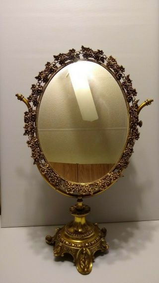 VINTAGE GOLDEN ORMOLU FILIGREE MIRROR WITH STAND - ONE OF A KIND 2