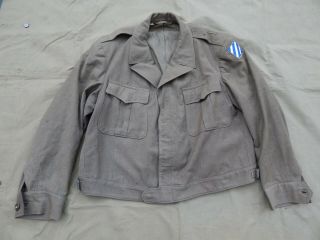 Wwii U.  S.  Army O.  D.  Wool Ike Jacket,  3rd Infantry Division,  X - Large Size 48 Reg.