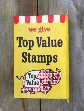 Old We Give Top Value Stamps 2 Sided Advertising Store Flange Sign Toppy Mascot