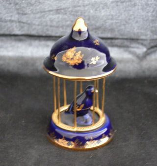 Minuet Limoges Porcelain Cobalt Blue & Gold Miniature 4 " Bird Cage