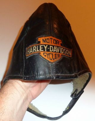 Vintage Amf Harley Davidson Leather Aviator Riders Cap Hat Panhead Shovelhead Fl