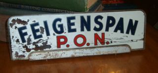 Old Glass Feigenspan P.  O.  N.  Beer Sign Newark Jersey Vintage Back Bar