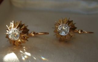 Antique French Victorian 18ct Yellow Gold White Paste Star Dormeuses Earrings