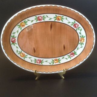 Vintage Orchard Ware Oval Platter Serving Meat Woodgrain Roses Design Py Japan