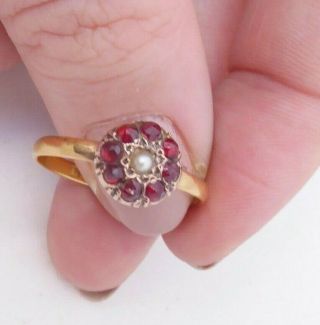 22ct Gold Early Victorian Garnet & Seed Pearl Cluster Ring,  22k