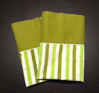 2 Vintage Green Striped Pillowcases Standard Size By Penney 