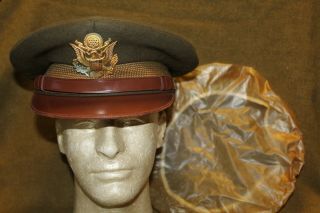 Ww2 U.  S.  Army Officers Wool Cloth Visor Cap,  Named & 44 