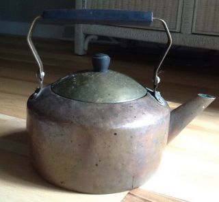 Large Vtg Antique Primitive Old Copper Tea Pot Coffee Water Kettle Wood Stove