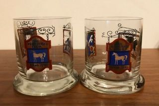 The White Horse Cellar Scotch Whiskey Glasses Vintage Set Of 2