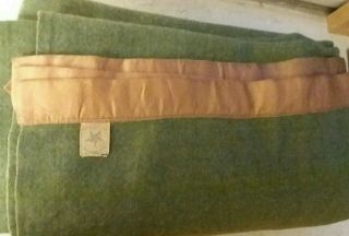 Vintage North Star Green Wool Camp Blanket Satin Binding 79 " X 70.  5 "