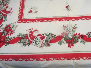 VTG.  CHRISTMAS TABLE CLOTH BRIGHT GRAPHICS WHITE W/RED & GREEN 51 