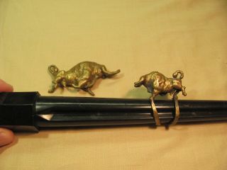 A Well Executed Vintage Hand Made And Brazed Brass Bull And Matching Ring Statue