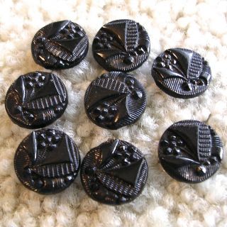 Eight Stunning Antique Black Glass Matching Victorian Buttons,  1/2 " Each