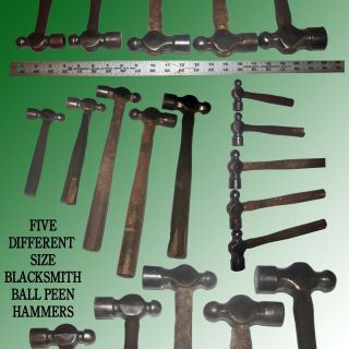 Set Of 5 Vintage Different Size Blacksmith Ball Peen Hammers