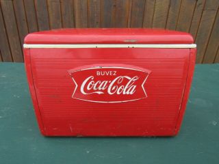 Vintage 1960s Red Coca Cola Cooler Chest W/ Lid Drink Soda Great For Decoration