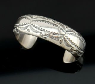 Vtg Sterling Silver Ej Bighand Signed Navajo Cuff Bracelet