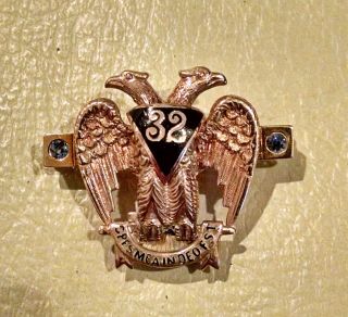1912 Masonic 14k Gold 32nd Degree Bar Pin & Aquamarines Superior Jeweler Work