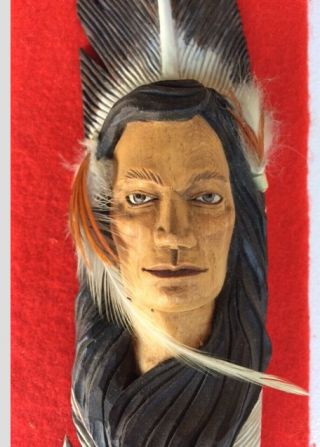 B.  K.  Thurman Native American Brave Portrait.  Wood Carving