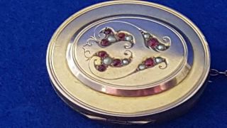 Stunning Late 19th Century 9ct Solid Gold Brooch Locket W Rubies & Seed Pearls