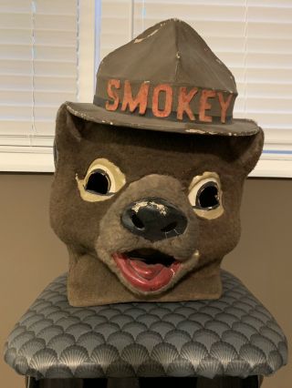 Vintage Antique Smokey The Bear Costume Mask By Fire Department Paper Mâché