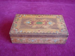 Wonderful Antique Mid 20th C.  Arts & Crafts Pyrography Wood Trinket Box 2