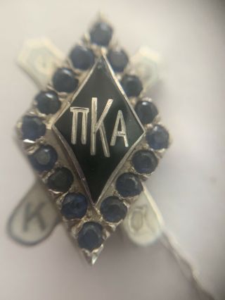 Pi Kappa Alpha 14Kt Solid White Gold Fraternity PIn Badge With Sapphire 2