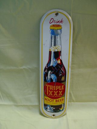 Vintage Drink Triple Xxx Root Beer Tin Painted Advertising Soda Door Push Sign