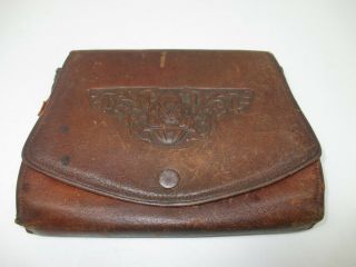 Primitive Antique Unmarked Carved Brown Leather Kisslock 7 " X 5 " Purse Worn