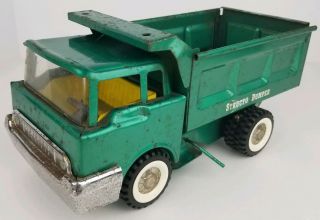 Vintage Structo Green Pressed Steel Dumper Dump Truck 12 Inches Long