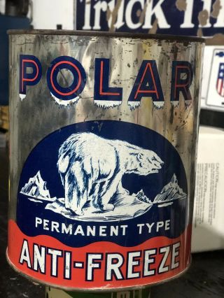 Vintage Canadian Polar Anti - Freeze 1 Gallon Can Tin Advertising Oil.  Polar Bear