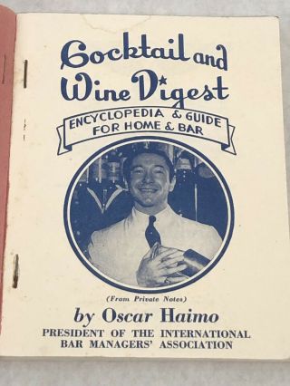 Cocktails / Drink Recipes,  Oscar Haimo / Cocktail And Wine Digest 1952 Barman