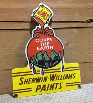 Rare Vintage Sherwin - Williams Cover The Earth Paints Porcelain Sign