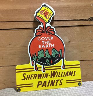 RARE VINTAGE SHERWIN - WILLIAMS COVER THE EARTH PAINTS PORCELAIN SIGN 2