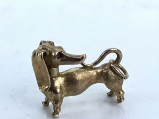 Small 9ct Gold And Ruby Dachshund Dog Pendant/charm,  1964 - 6gms.
