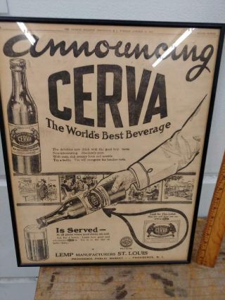 Rare 1917 Cerva Cereal Beverage Newspaper Ad/sign - Lemp Brewing - St.  Louis - 21x16